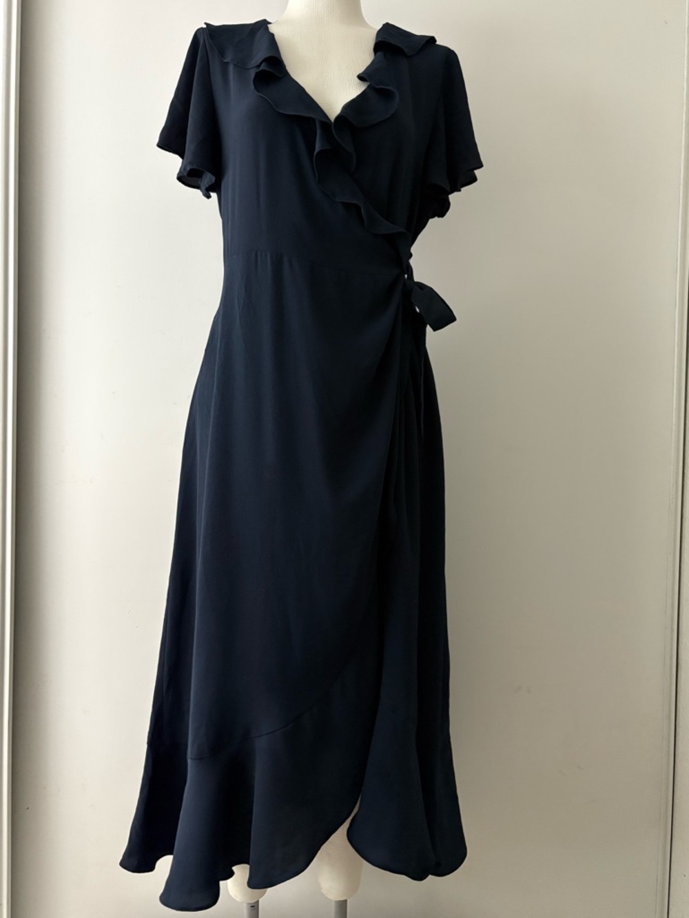 Chelsea28 Navy Ruffle Wrap Midi Dress